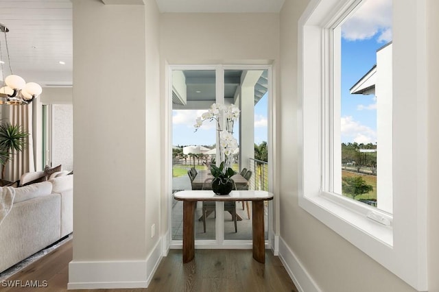 interior space with dark hardwood / wood-style floors