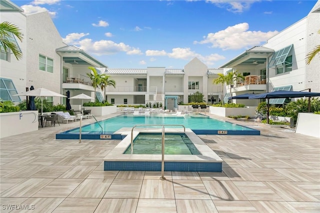 view of pool featuring a patio area and a community hot tub