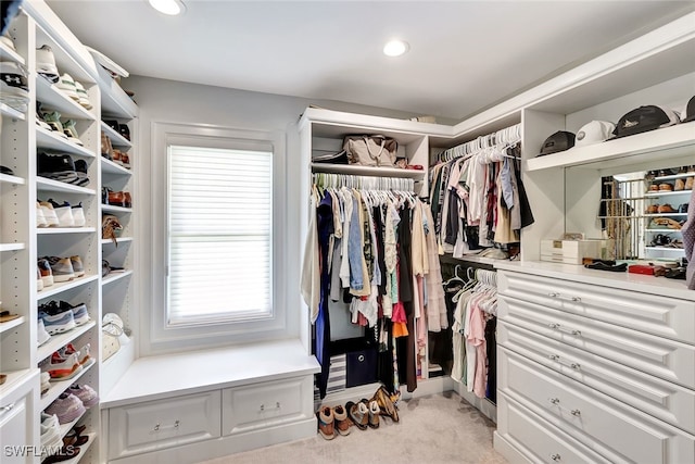 spacious closet with light colored carpet