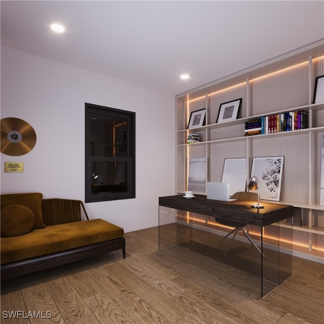 home office featuring hardwood / wood-style floors