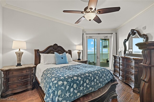 2745 1st St Unit 1906, Fort Myers, FL 33916 - bedroom with access to outside, wood finished floors, crown molding, and ceiling fan
