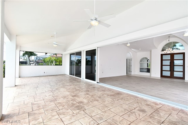 view of patio / terrace with ceiling fan and french doors