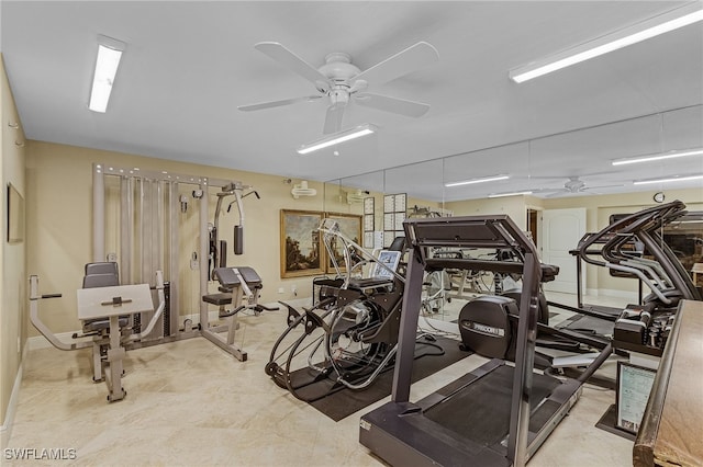 gym featuring ceiling fan