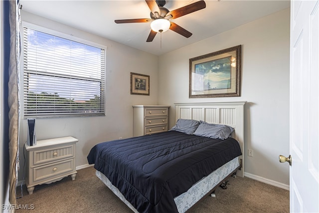 bedroom with carpet floors and ceiling fan