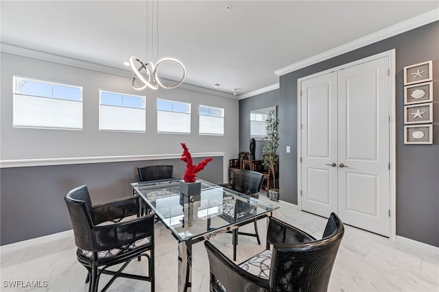 dining area featuring a wealth of natural light and ornamental molding