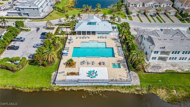 bird's eye view featuring a water view