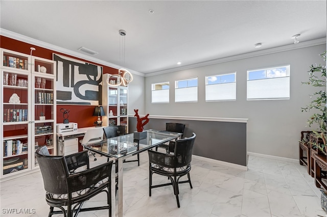 dining area with crown molding