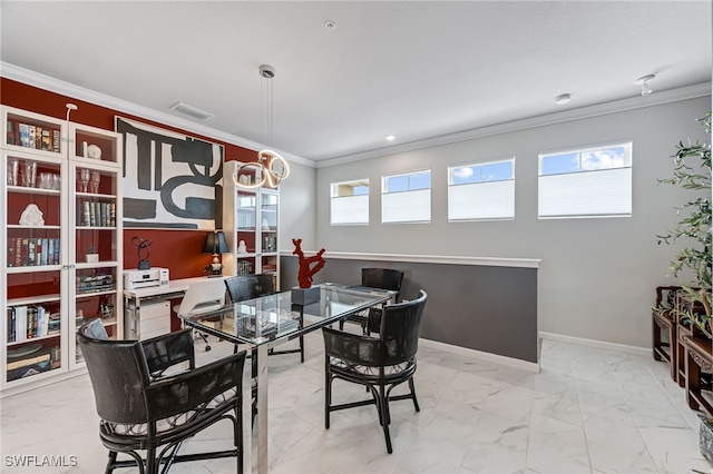 4705 Arboretum Cir Unit 202, Naples, FL 34112 - dining area with ornamental molding, marble finish floors, and a desk