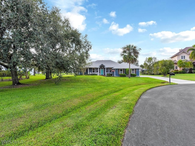 ranch-style house with a front lawn