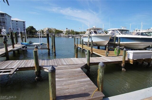 view of dock with a water view