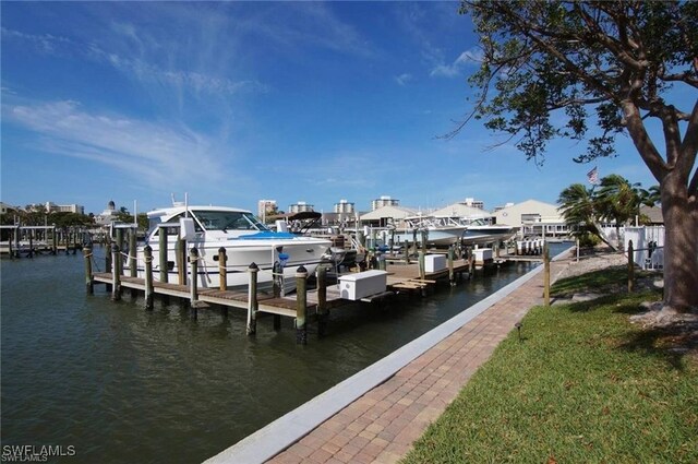 dock area with a water view