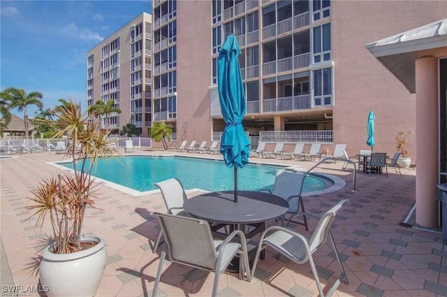 view of pool featuring a patio area