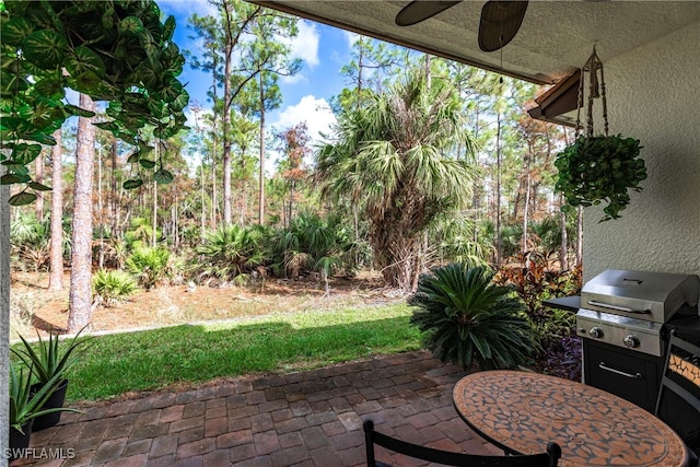 view of patio / terrace featuring ceiling fan and area for grilling