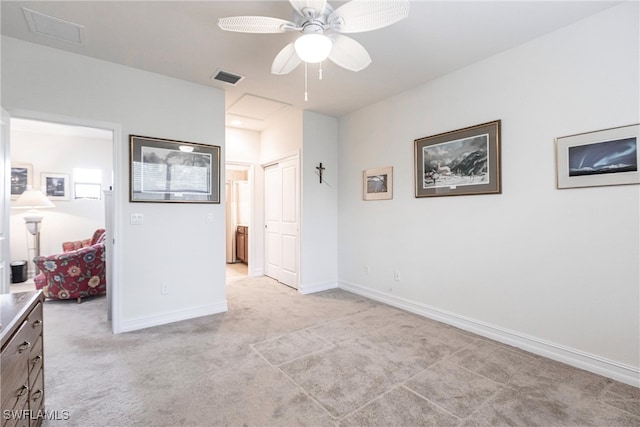 interior space featuring ceiling fan