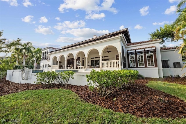 rear view of house with ceiling fan