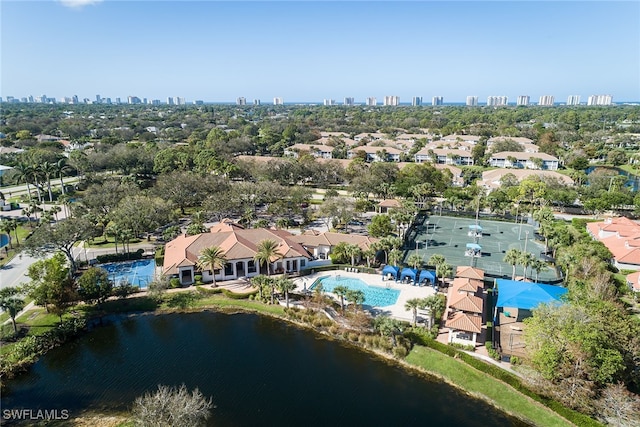 aerial view with a water view