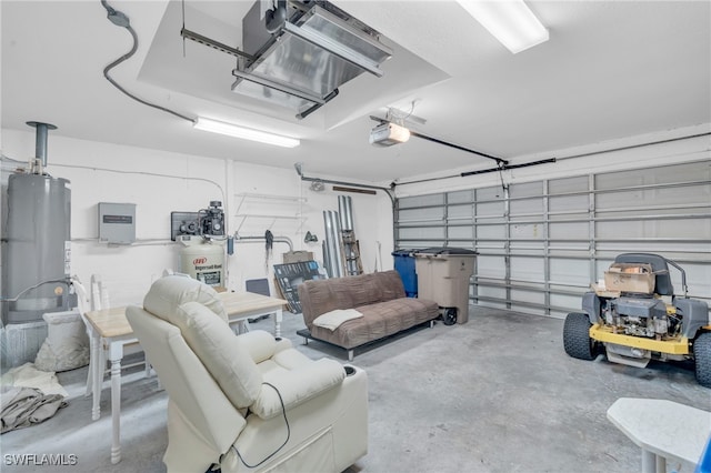 garage featuring gas water heater and a garage door opener