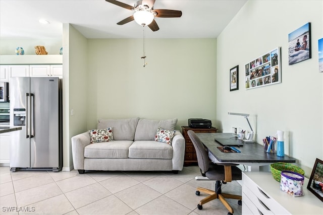 office with ceiling fan and light tile patterned floors