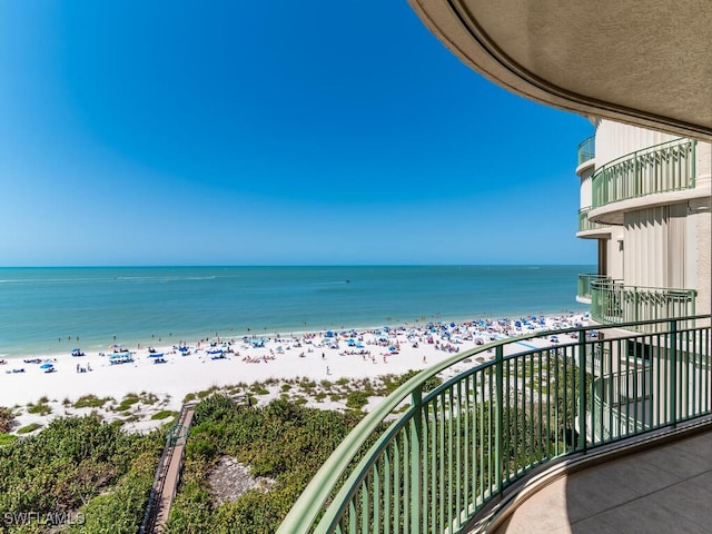 view of water feature featuring a view of the beach