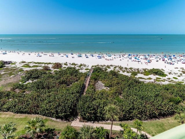 property view of water featuring a beach view