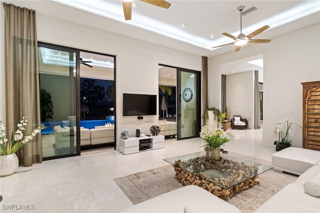 view of tiled living room