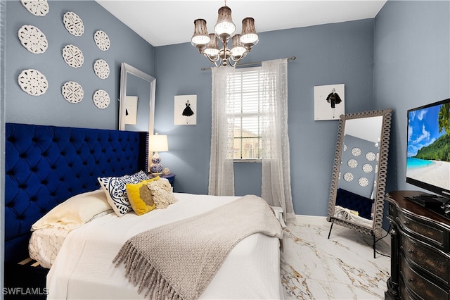 bedroom with an inviting chandelier