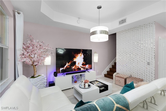 living room featuring light wood-type flooring