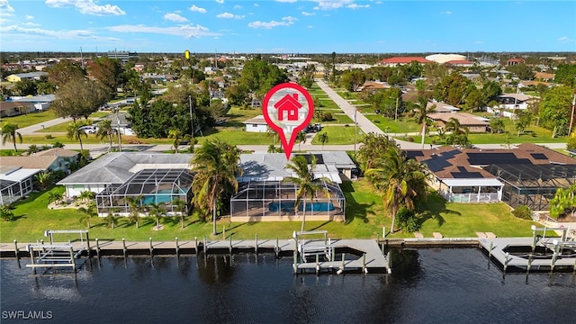 bird's eye view featuring a water view