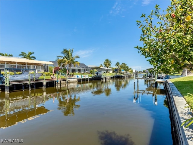 view of dock with a water view