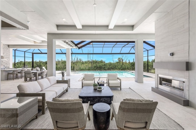 view of patio / terrace featuring an outdoor living space and ceiling fan