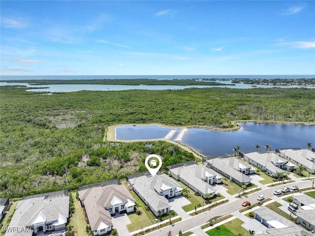 aerial view featuring a water view