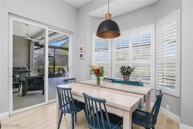 dining space featuring light hardwood / wood-style floors