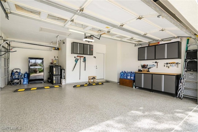 garage with a garage door opener