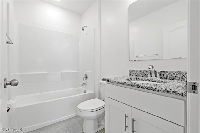 full bathroom with vanity, shower / tub combination, toilet, and tile patterned floors