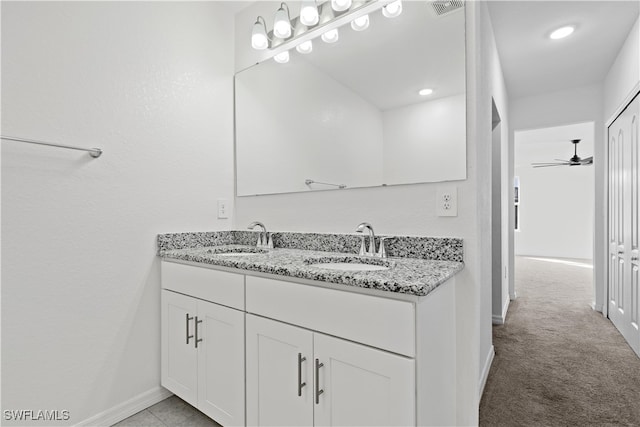 bathroom with vanity and ceiling fan