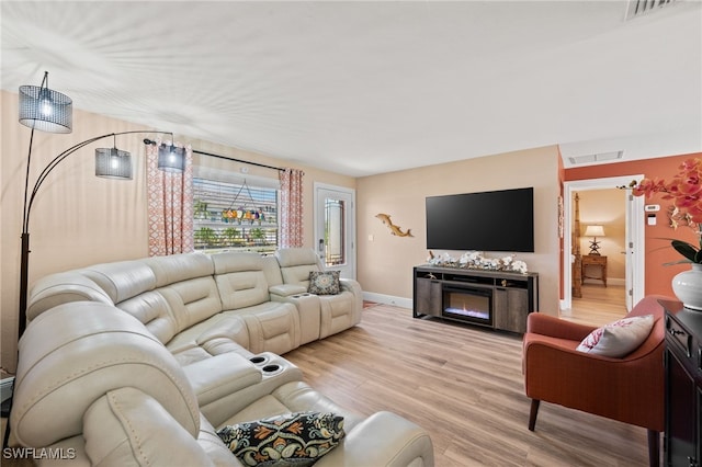 living room with light wood-type flooring