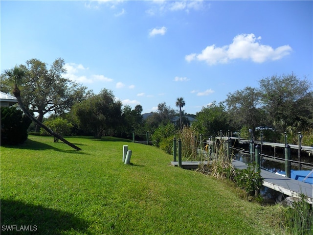 surrounding community featuring a dock and a yard