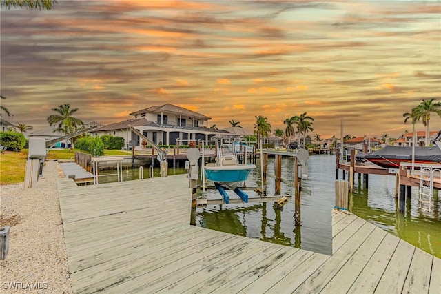 view of dock with a water view