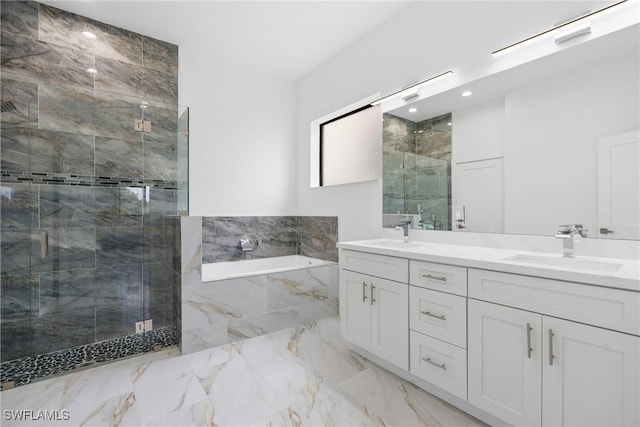 1902 Christopher Ave N, Lehigh Acres, FL 33971 - bathroom featuring a garden tub, a stall shower, double vanity, and recessed lighting
