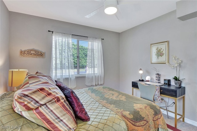 bedroom featuring ceiling fan