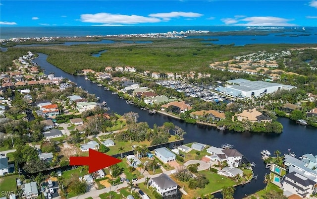 27571 Tarpon Way, Bonita Springs, FL 34134 - aerial overview of property's location with a nearby body of water and nearby suburban area