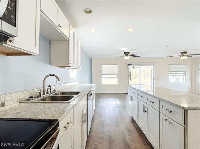 27571 Tarpon Way, Bonita Springs, FL 34134 - kitchen featuring a ceiling fan, healthy amount of natural light, dark wood-style floors, and recessed lighting