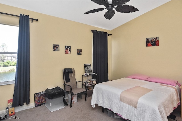 11842 Bayport Ln Unit 2104, Fort Myers, FL 33908 - carpeted bedroom featuring lofted ceiling and a ceiling fan