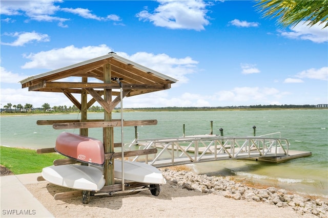 dock area featuring a water view