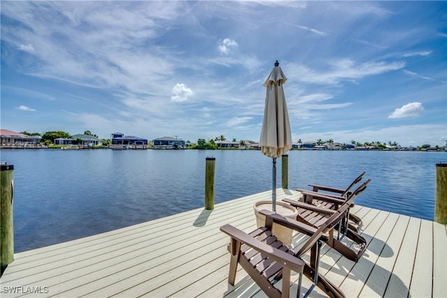 view of dock with a water view