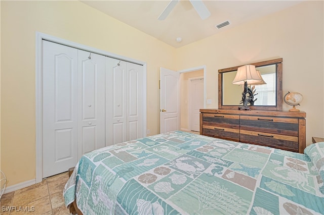 bedroom with a closet and ceiling fan