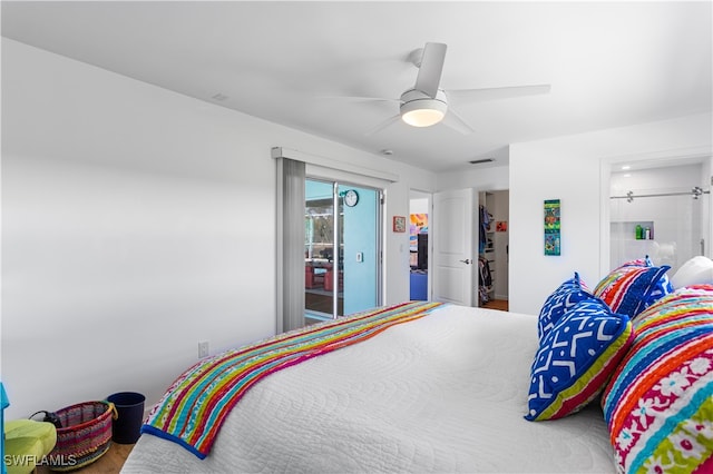 bedroom with hardwood / wood-style floors and ceiling fan