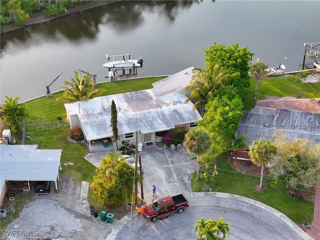 aerial view with a water view