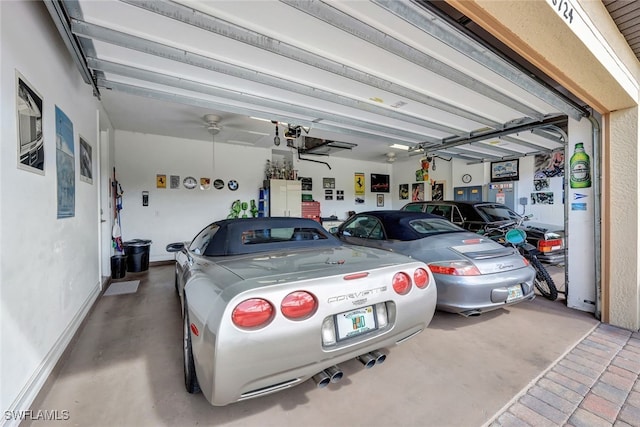 garage with ceiling fan