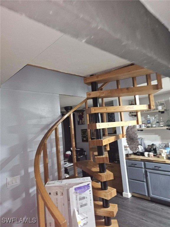 staircase featuring wood-type flooring